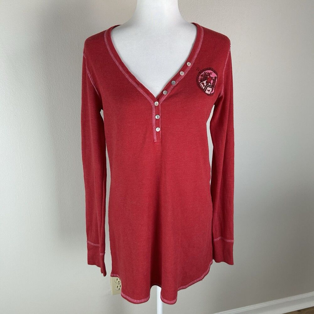 VTG Victorias Secret Pink Y2k Henley Thermal Dress Tunic Top L Dog Ribbed 2000s